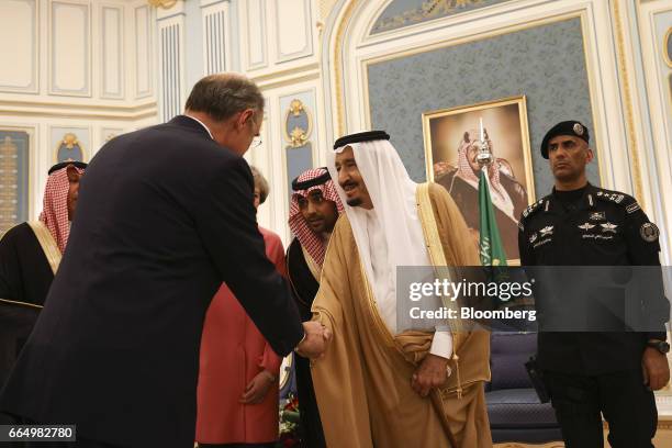 Xavier Rolet, chief executive officer of London Stock Exchange Group Plc, left, attends a meeting between U.K. Prime Minister Theresa May and Saudi...