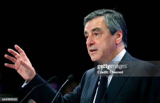 Former French prime minister and French presidential election candidate for the right-wing "Les Republicains" political party Francois Fillon...