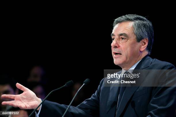 Former French prime minister and French presidential election candidate for the right-wing "Les Republicains" political party Francois Fillon...