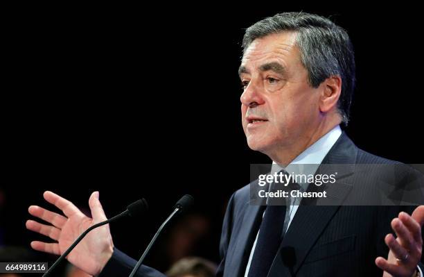 Former French prime minister and French presidential election candidate for the right-wing "Les Republicains" political party Francois Fillon...