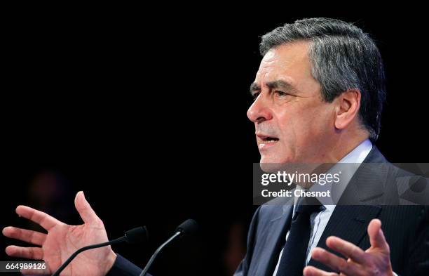 Former French prime minister and French presidential election candidate for the right-wing "Les Republicains" political party Francois Fillon...