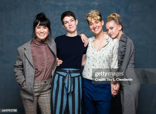 Actress Zoe Chao, co-director Celia Rowlson-Hall, co-director Mia Lidofsky and actress Meredith Hagner, from the television movie Strangers, are...