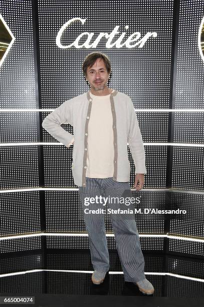 Designer Mark Newson is seen at Precious Garage installation designed for Cartier on April 5, 2017 in Milan, Italy.
