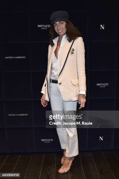 Viviana Volpicella attends Natuzzi 'United For Armony' cocktail party during Milan Design Week on April 5, 2017 in Milan, Italy.