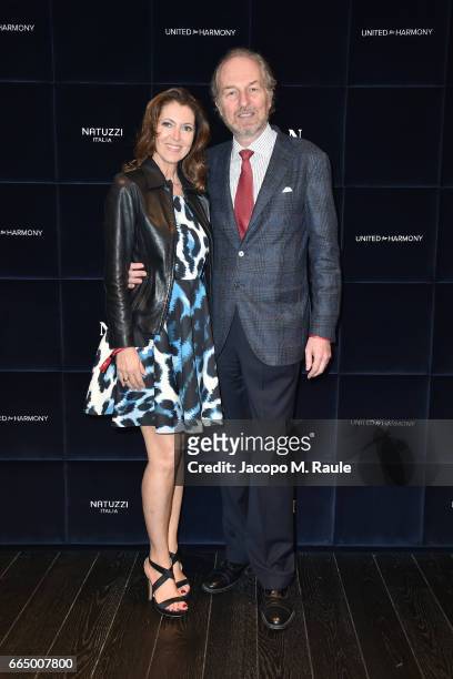 Arturo Artom and Alessandra Repini attend Natuzzi 'United For Armony' cocktail party during Milan Design Week on April 5, 2017 in Milan, Italy.