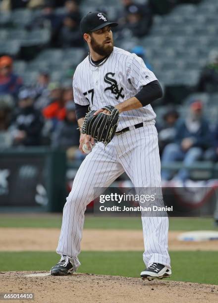 Zach Putnam of the Chicago White Sox pitches against the Detroit Tigers during the opening day game at Guaranteed Rate Field on April 4, 2017 in...