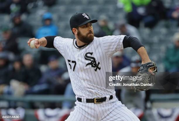 Zach Putnam of the Chicago White Sox pitches against the Detroit Tigers during the opening day game at Guaranteed Rate Field on April 4, 2017 in...