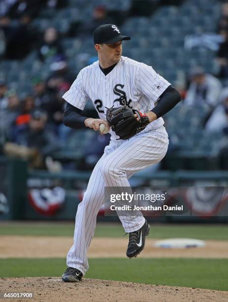 Jake Petricka of the Chicago White Sox pitches against the Detroit Tigers during the opening day game at Guaranteed Rate Field on April 4, 2017 in...