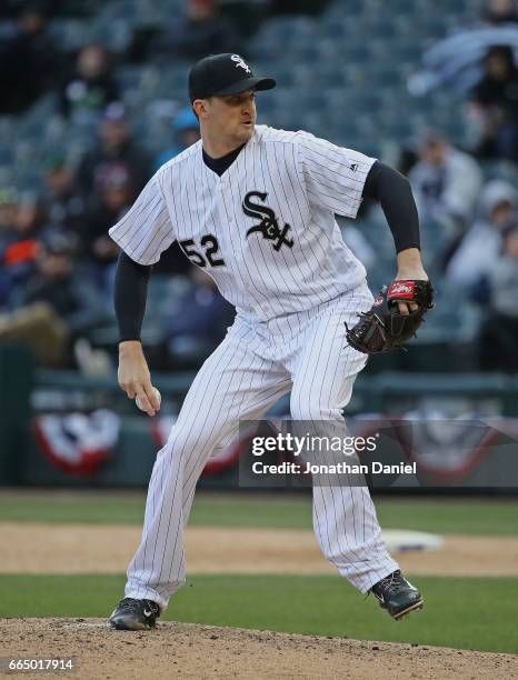 Jake Petricka of the Chicago White Sox pitches against the Detroit Tigers during the opening day game at Guaranteed Rate Field on April 4, 2017 in...