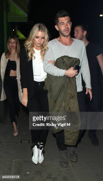 Lottie Moss and boyfriend Alex Mytton seen on a night out with friends at Jack's restaurant on April 5, 2017 in London, England.
