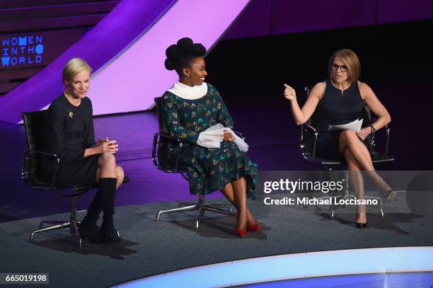 Cecile Richards, Chimamanda Ngozi Adichie, Katie Couric speaks at the Eighth Annual Women In The World Summit at Lincoln Center for the Performing...