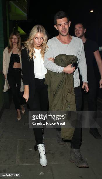 Lottie Moss and Alex Mytton seen on a night out with friends at Jack's restaurant on April 5, 2017 in London, England.