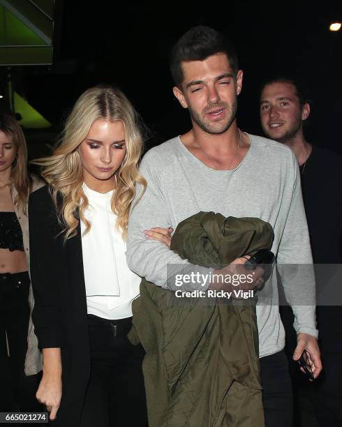 Lottie Moss and Alex Mytton seen on a night out with friends at Jack's restaurant on April 5, 2017 in London, England.
