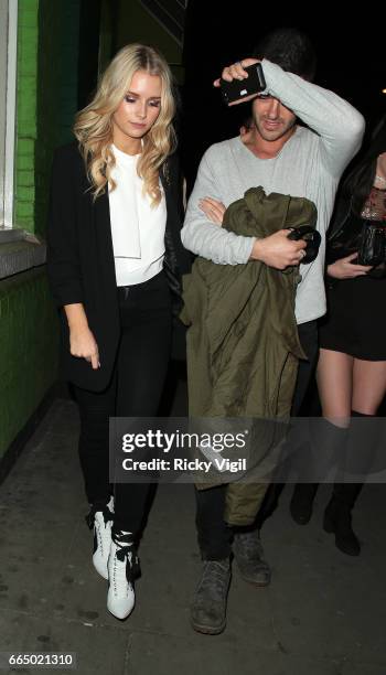 Lottie Moss and Alex Mytton seen on a night out with friends at Jack's restaurant on April 5, 2017 in London, England.