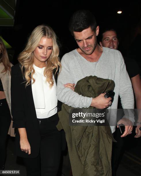 Lottie Moss and Alex Mytton seen on a night out with friends at Jack's restaurant on April 5, 2017 in London, England.