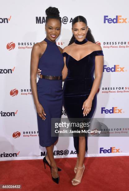 Reigning Miss USA Deshauna Barber and model Kamie Crawford arrive at Dress for Success 20th Anniversary Gala at Cipriani Wall Street on April 5, 2017...