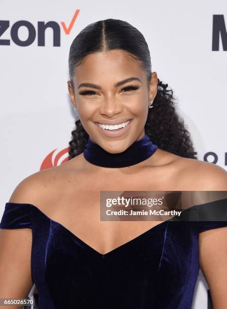 Model Kamie Crawford arrives at Dress for Success 20th Anniversary Gala at Cipriani Wall Street on April 5, 2017 in New York City.