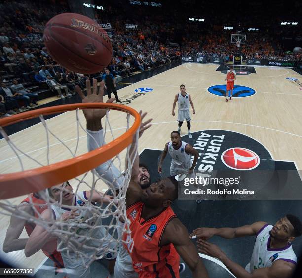 Romain Sato, #10 of Valencia Basket in action during the 2016-2017 7Days Eurocup Finals Leg 3 Valencia Basket v Unicaja Malaga at Pabellon Fuente de...