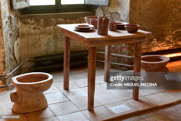 Picture shows furnitures and tableware made from "Merdacotta" on march 28, 2017 at the Shit Museum in the Castelbosco castle of Gragnano Trebbiense....