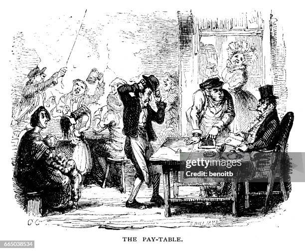 the pay table - dad drinking beer stock illustrations
