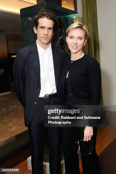 Romain Dauriac and Scarlett Johansson attend the Singular Object Art Opening Cocktail Reception at 53W53 Gallery on April 5, 2017 in New York City.