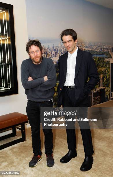 Dustin Yellin and Romain Dauriac attends the Singular Object Art Opening Cocktail Reception at 53W53 Gallery on April 5, 2017 in New York City.