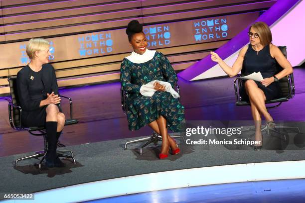 President of the Planned Parenthood Federation of America Cecile Richards, author Chimamanda Ngozi Adichie and journalist Katie Couric speak on stage...