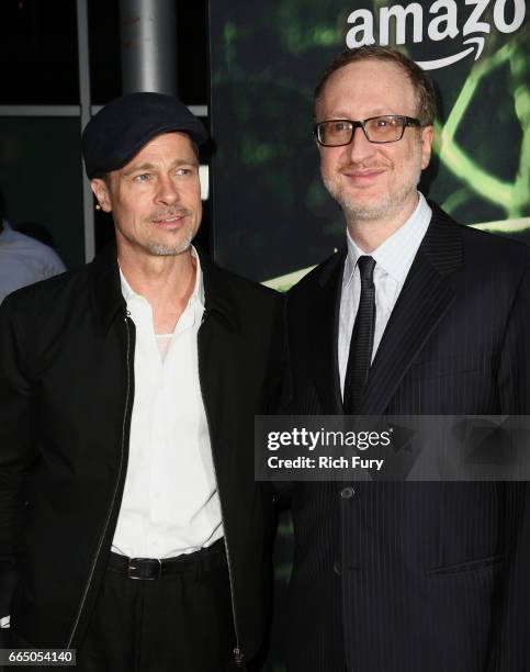 Executive producer Brad Pitt and writer/producer/director James Gray attend the premiere of Amazon Studios' "The Lost City Of Z" at ArcLight...