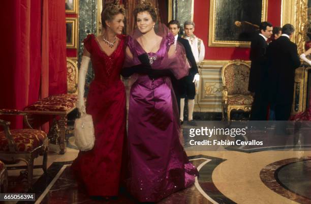 Marie Dubois and Laura Antonelli acting in the 1976 Italian movie L'Innocente , director Luchino Visconti's last film, based on an 1892 novel by...