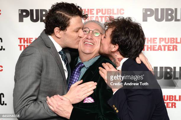 Gabriel Ebert, Harvey Fierstein and Christopher Sears attend "Gently Down The Stream" opening night at The Public Theater on April 5, 2017 in New...