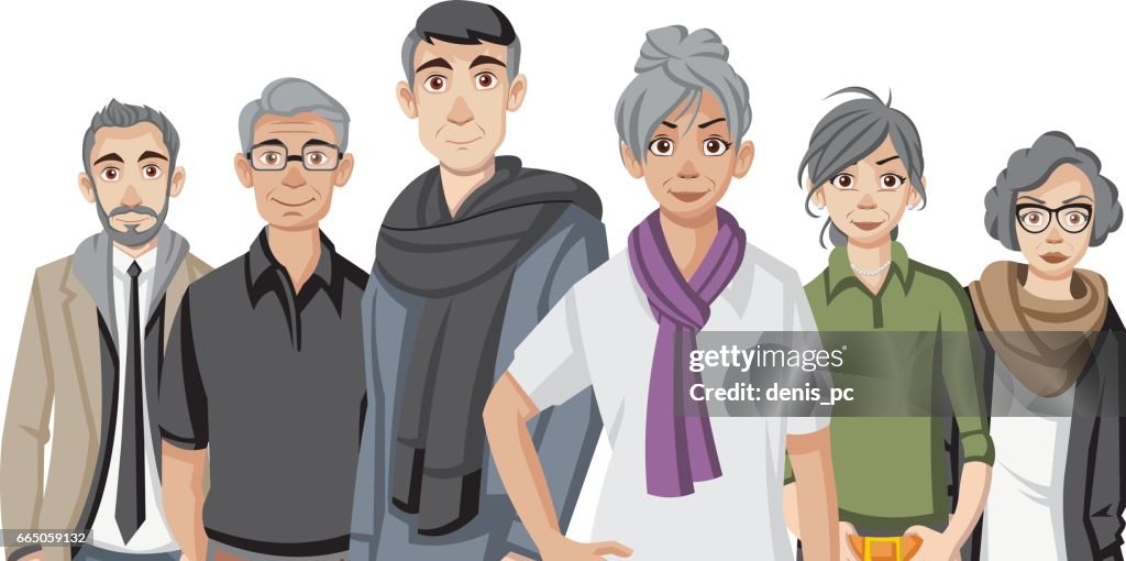 Personas De Edad Feliz De Dibujos Animados Ilustración de stock - Getty  Images