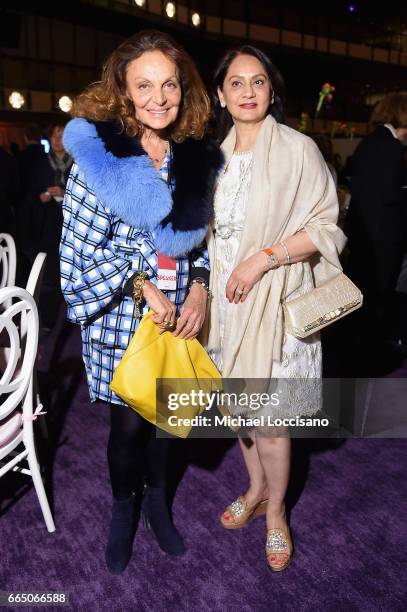 Diane Von Furstenberg and Manjau Dhingra attend the Eighth Annual Women In The World Summit at Lincoln Center for the Performing Arts on April 5,...