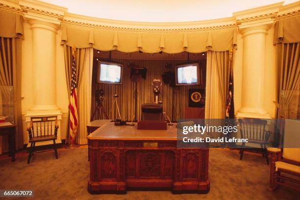 Re-creation of the Oval Office during Kennedy's presidency at the John Fitzgerald Kennedy Library and Museum.