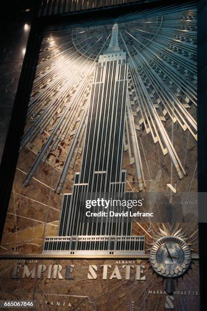 Detail from the lobby of the 5th Avenue entry of the Empire State Building. Photos and captions from the book New York Creations.