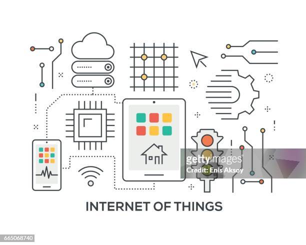 illustrazioni stock, clip art, cartoni animati e icone di tendenza di concetto di internet of things con icone - internet delle cose