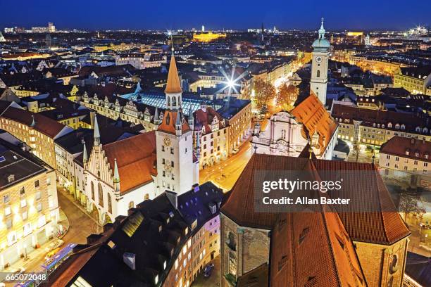 aerial view of the old city of munich at night - munich night stock pictures, royalty-free photos & images