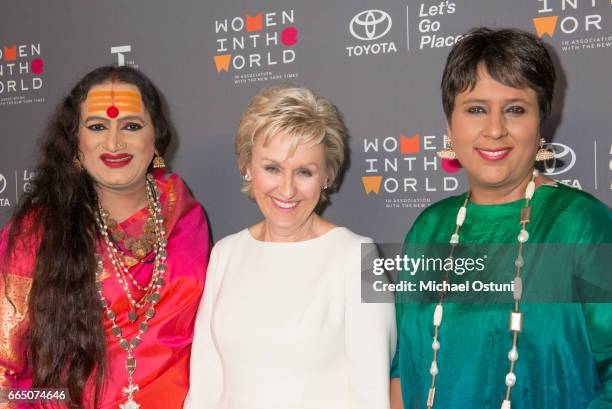 Laxmi Narayan Tripathi, Tina Brown and Barkha Dutt attend Eighth Annual Women In The World Summit at David H. Koch Theater, Lincoln Center on April...