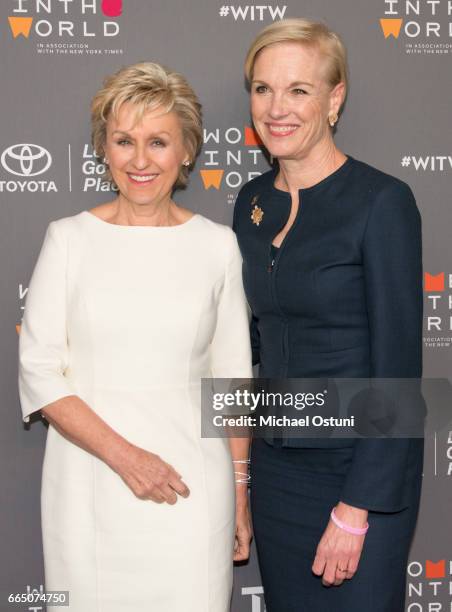 Tina Brown and Cecile Richards attend Eighth Annual Women In The World Summit at David H. Koch Theater, Lincoln Center on April 5, 2017 in New York...