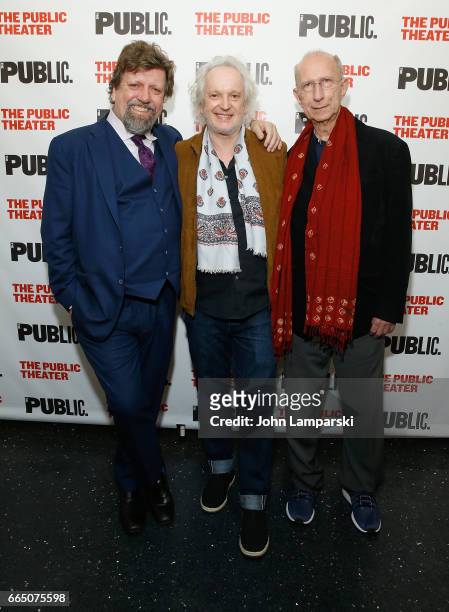 Oskar Eustis , Sean Mathias and Martin Sherman attend "Gently Down The Stream" opening night at The Public Theater on April 5, 2017 in New York City.
