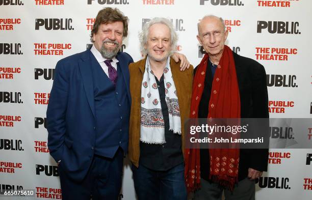 Oskar Eustis , Sean Mathias and Martin Sherman attend "Gently Down The Stream" opening night at The Public Theater on April 5, 2017 in New York City.