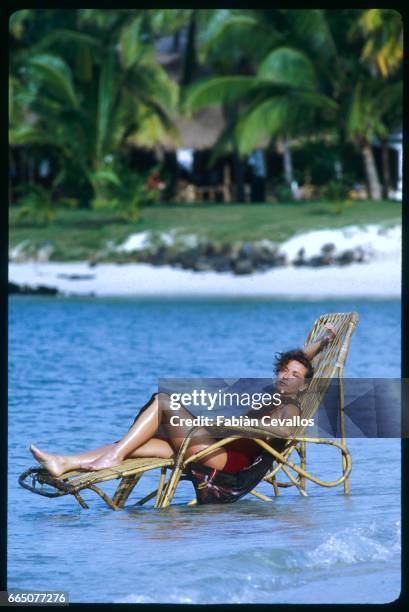 Marlene Jobert relaxes while on vacation in Mauritius.