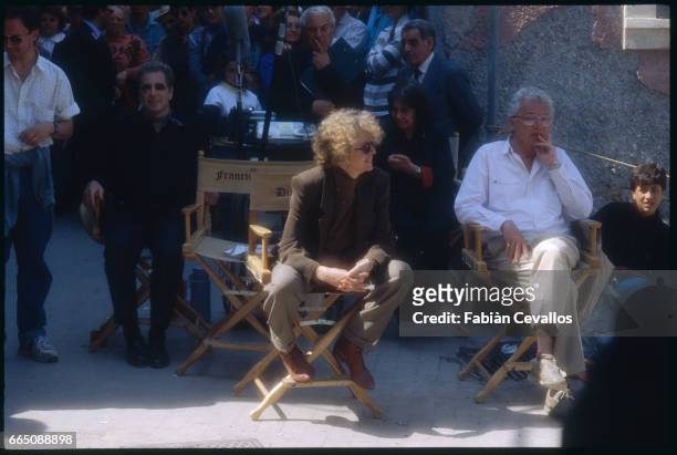 Al Pacino , Diane Keaton , and cinematographer Gordon Willis take a break during the filming of Francis Ford Coppola's 1990 film, The Godfather: Part...