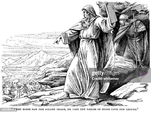 moses casting the tablets of stone on the ground - mount sinai stock illustrations
