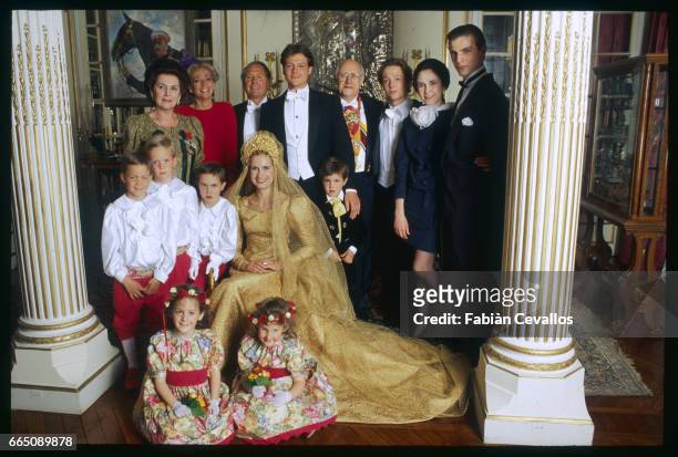 The newlyweds and their families at the orthodox church, from left: Galina Vitchnevskaia, Martine Guerrand, Patrick Guerrand, the groom Olaf...