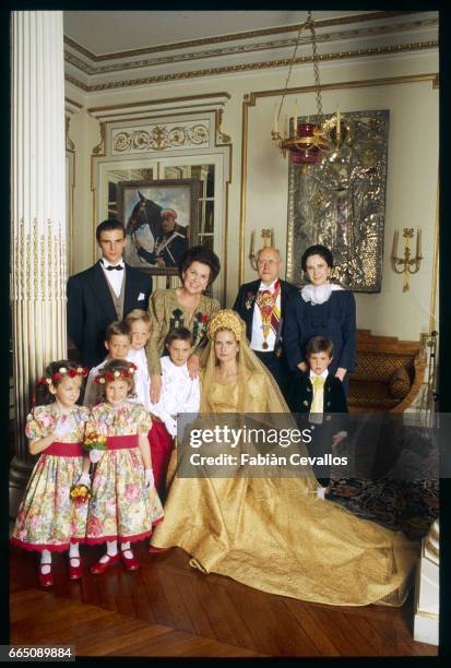 The Rostropovich family including Stefano, Elena's husband, Galina and Mstislav Rostropovich, Elena and bride Olga with flower girls and page boys...