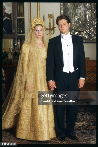 Olga Rostropovich and Olaf Guerrand-Hermes at the orthodox church for their wedding.