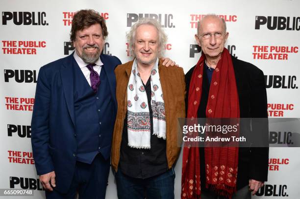 Oskar Eustis, Sean Mathias and Martin Sherman attend "Gently Down The Stream" opening night at The Public Theater on April 5, 2017 in New York City.