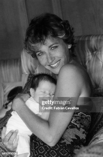 Marlene Jobert with one of her twin daughters.