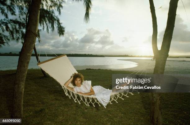 Marlene Jobert relaxes while on vacation in Mauritius.
