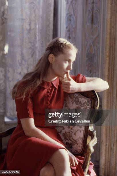 French actress Isabelle Huppert on the set of Les Ailes de la Colombe, based on "The Wings of the Dove" by Henry James, and directed by Benoît...